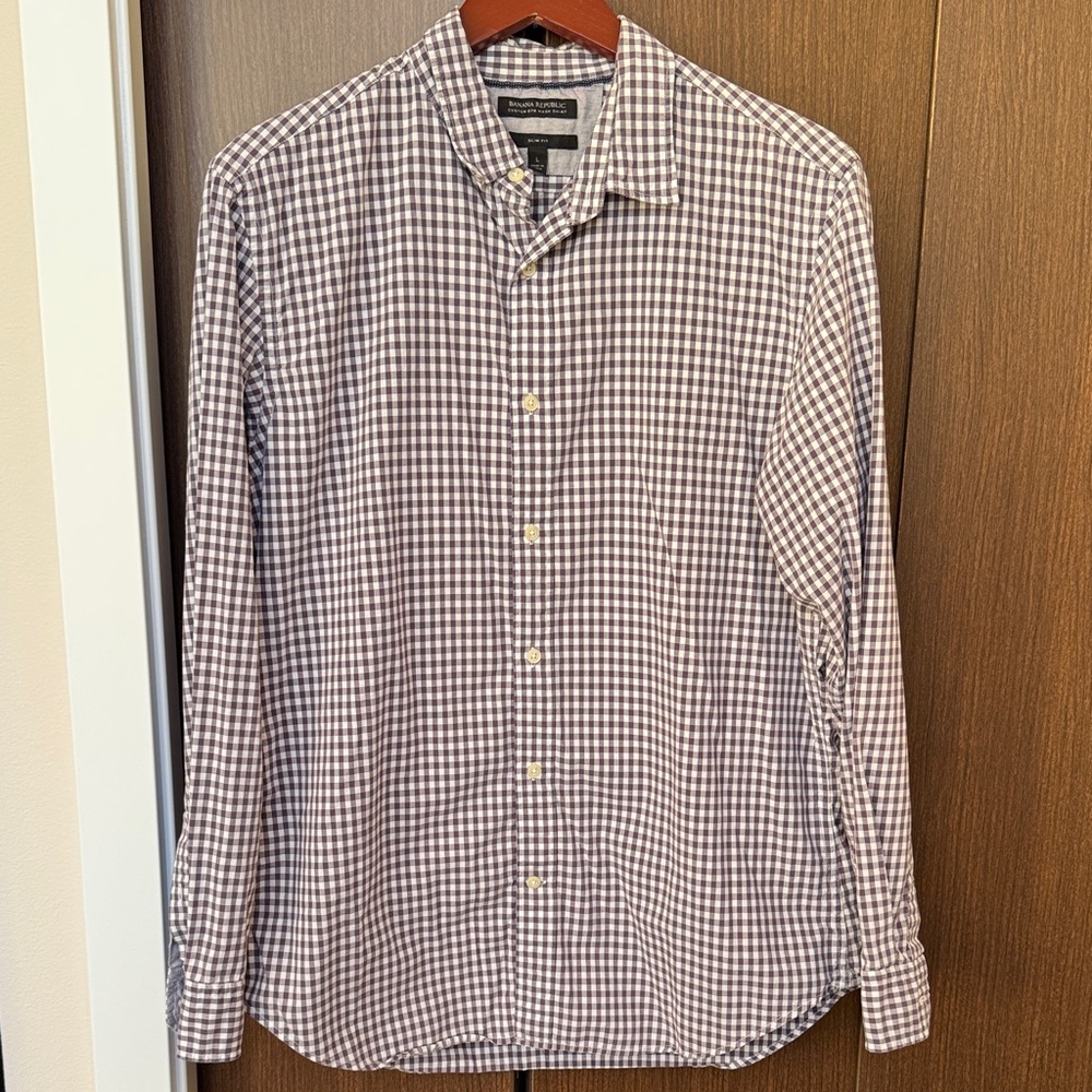 Banana Republic Lavendar and White Gingham Shirt